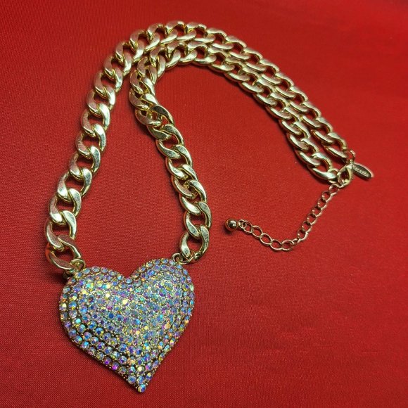 Natasha Gold Plated Micro Pave Heart Cuban Link Necklace - Picture 11 of 12